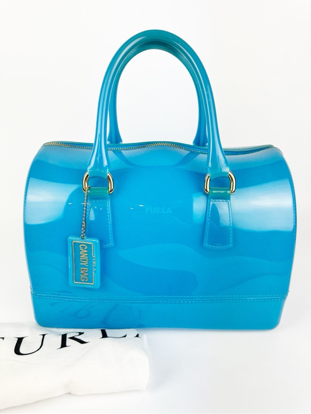Furla Patent Candy Bag Jelly Satchel in Bright Blue with Lock